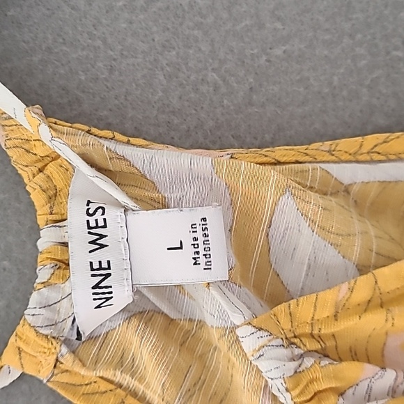 NINE WEST Yellow Leaf Print Women's Strappy Top Blouse - Size Large - Picture 3 of 12